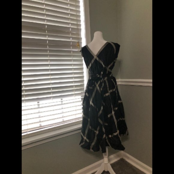Vtg 40s 50s Striped Taffeta Dress - Picture 3 of 3